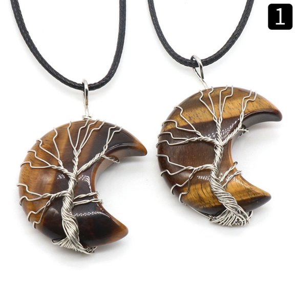 Tree Of Life Wire Wrapped Moon Pendant / Healing Reiki Crystal Necklace - Picture 7 of 15
